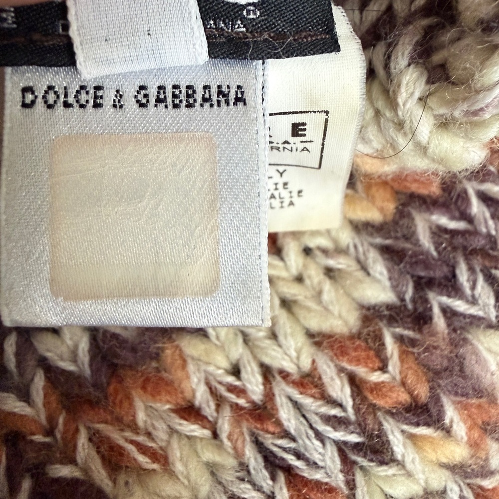 Vintage D&G Dolce & Gabanna Turtleneck Sweater Chunky Wool Marled‎ Leather Logo - Picture 8 of 16